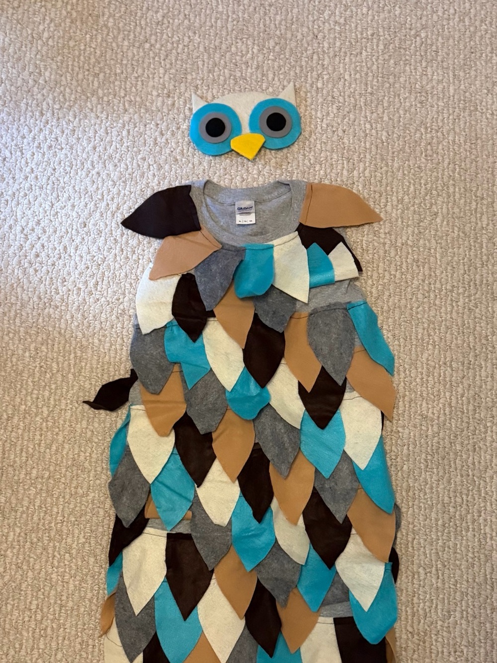 Owl Costume Dress with Blue and Tan Feather Accents